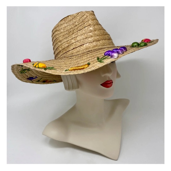 22” custom made fedora fruit hat sun hat wide brim hat EUC ! - Picture 2 of 9
